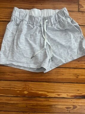 lululemon athletica Light Gray Striped Drawstring Athletic Shorts
